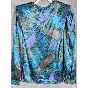 Vintage Tess Top Womens Size 6 Teal Red Purple‎ Blue Black Paisley Long Sleeve
